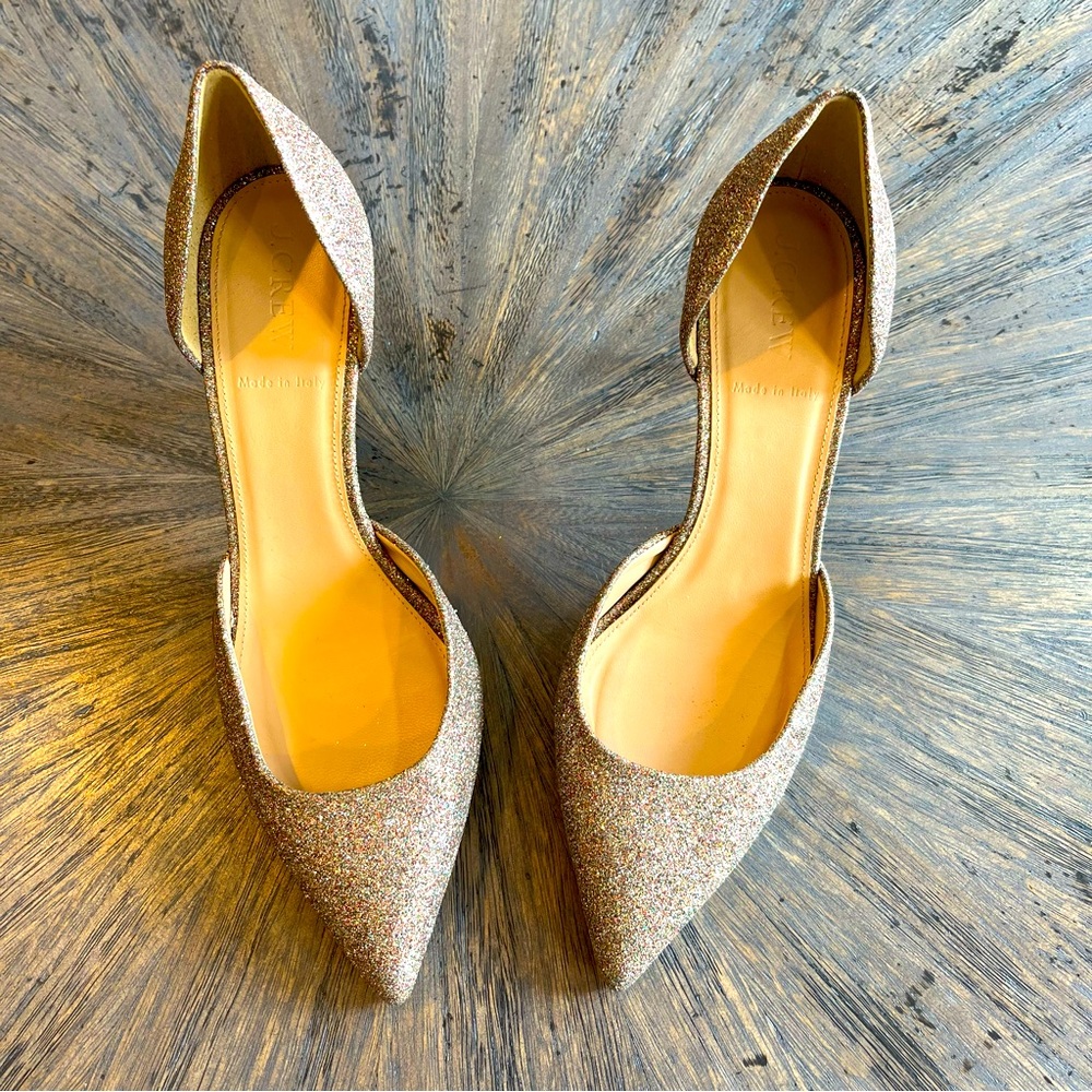 J. Crew Glitter Heels in Gold